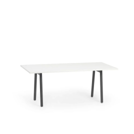 Poppin Series A - Executive Desk, Color White on Charcoal Legs | Space-Saving Design