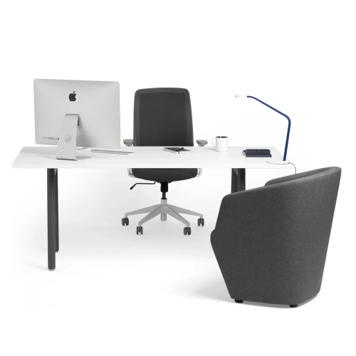Poppin Series A - Executive Desk, Color White on Charcoal Legs | Space-Saving Design-3