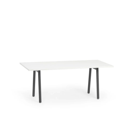 Poppin Series A - Executive Desk, Color White on Charcoal Legs | Space-Saving Design