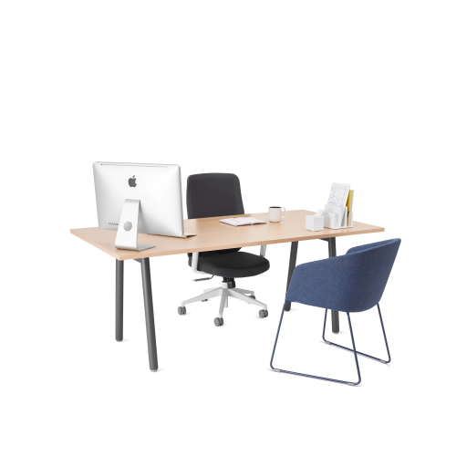 Poppin Series A - Executive Desk, Color Natural Oak on Charcoal Legs | Work & Study-2