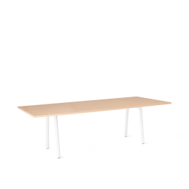 Poppin Series A - Conference Table 96 inch x 42 inch, Color Natural Oak, White Frame and Legs | Corporate Offices