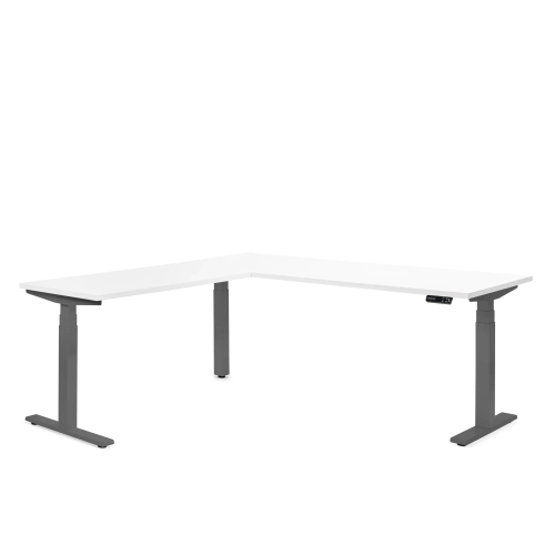 Poppin Series L 3S - Corner Desk, Left Handed, White Oak on Charcoal Legs | Ergonomic Offices