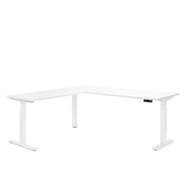 Poppin Series L 3S - Corner Desk, Left Handed, White Oak on White Legs | Ergonomic Workspaces
