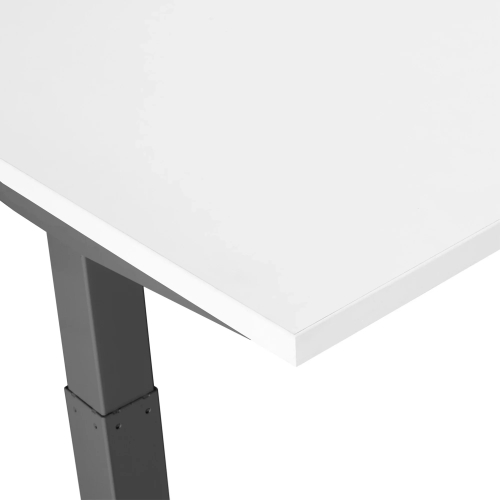 Poppin Series L 3S - Corner Desk, Right Handed, White Oak on Charcoal Legs | Sit-Stand Workstation-1