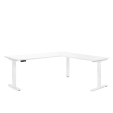 Poppin Series L 3S - Corner Desk, Right Handed, White Oak on White Legs | Home & Office