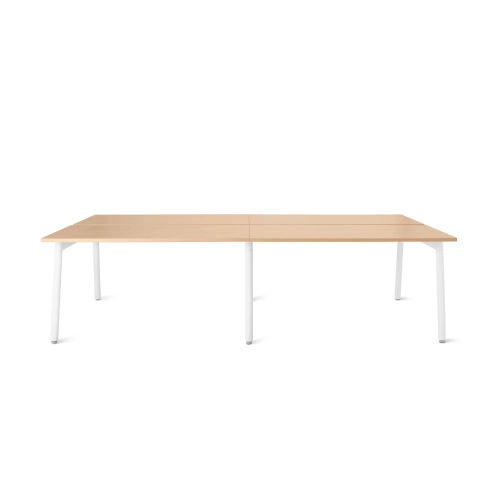 Poppin Series A - Double Desk for 4, 47 inch, Color Natural Oak on White Legs | Home Office & Small Spaces-1