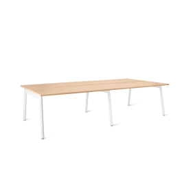 Poppin Series A - Double Desk for 4, 47 inch, Color Natural Oak on White Legs | Home Office & Small Spaces