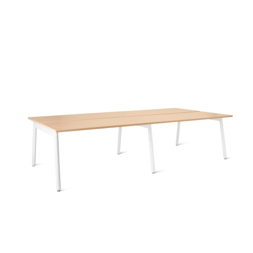Poppin Series A - Double Desk for 4, 47 inch, Color Natural Oak on White Legs | Home Office & Small Spaces