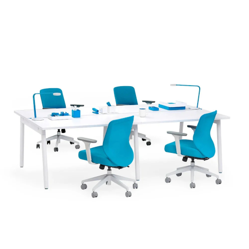 Poppin Series A - Double Desk for 4, 47 inch, Color White on White Legs | Home & Office Use-1