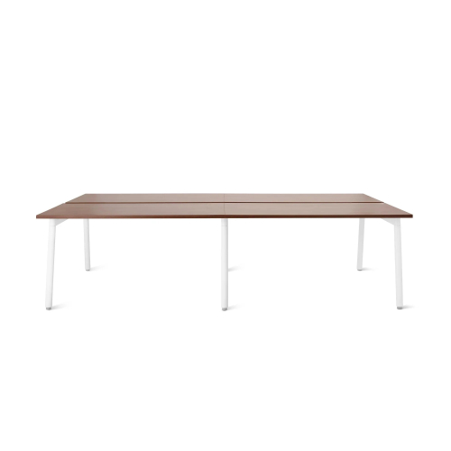 Poppin Series A - Double Desk for 4, 47 inch, Color Walnut on White Legs | Home Office & Remote Work-1