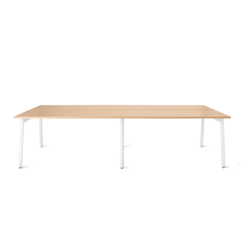 Poppin Series A - Double Desk for 4, 57 inch, Color Natural Oak on White Legs | Computer Workstation Desk-1