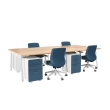 Poppin Series A - Double Desk for 4, 57 inch, Color Natural Oak on White Legs | Computer Workstation Desk-2