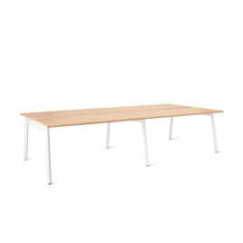 Poppin Series A - Double Desk for 4, 57 inch, Color Natural Oak on White Legs | Computer Workstation Desk