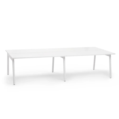 Poppin Series A - Double Desk for 4, 57 inch, Color White on White Legs | Multi-Purpose Workstation