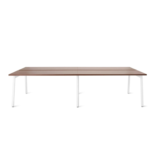 Poppin Series A - Double Desk for 4, 57 inch, Color Walnut on White Legs | Computer Work Desk-1