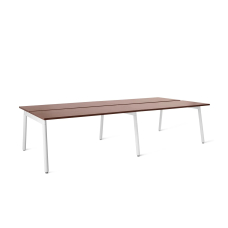 Poppin Series A - Double Desk for 4, 57 inch, Color Walnut on White Legs | Computer Work Desk