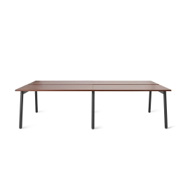 Poppin Series A - Double Desk for 4, 47 inch, Color Walnut on Charcoal Legs | Functional Work Surface