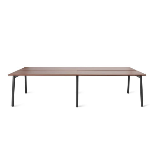 Poppin Series A - Double Desk for 4, 57 inch, Color Walnut on Charcoal Legs | Home Office Setup-1
