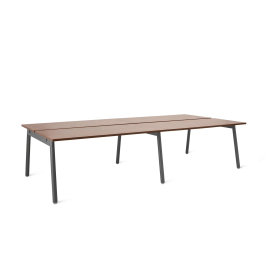 Poppin Series A - Double Desk for 4, 57 inch, Color Walnut on Charcoal Legs | Home Office Setup