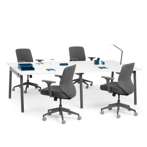 Poppin Series A - Double Desk for 4, 47 inch, Color White on Charcoal Legs | Space-Saving Design-1