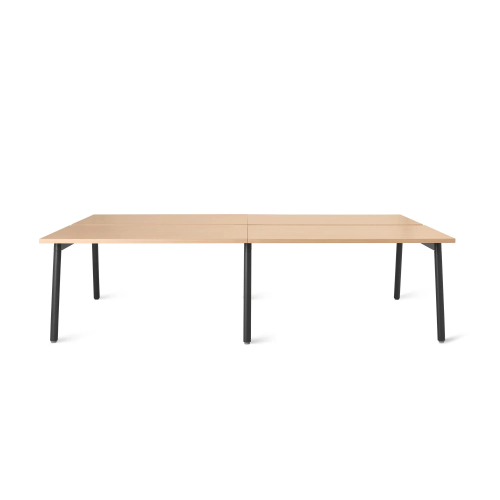 Poppin Series A - Double Desk for 4, 47 inch, Color Natural Oak on Charcoal Legs | Work & Study-1