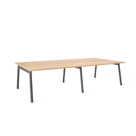 Poppin Series A - Double Desk for 4, 47 inch, Color Natural Oak on Charcoal Legs | Work & Study