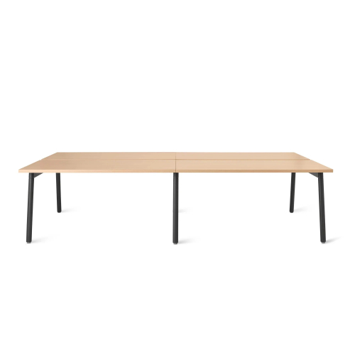 Poppin Series A - Double Desk for 4, 57 inch, Color Natural Oak on Charcoal Legs | Home Office & Small Spaces-1