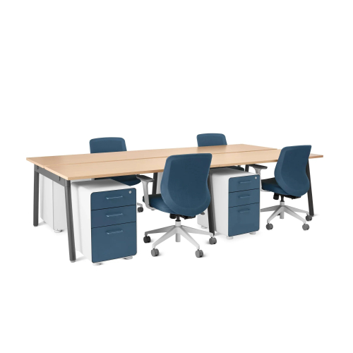 Poppin Series A - Double Desk for 4, 57 inch, Color Natural Oak on Charcoal Legs | Home Office & Small Spaces-2