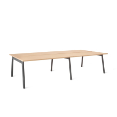 Poppin Series A - Double Desk for 4, 57 inch, Color Natural Oak on Charcoal Legs | Home Office & Small Spaces