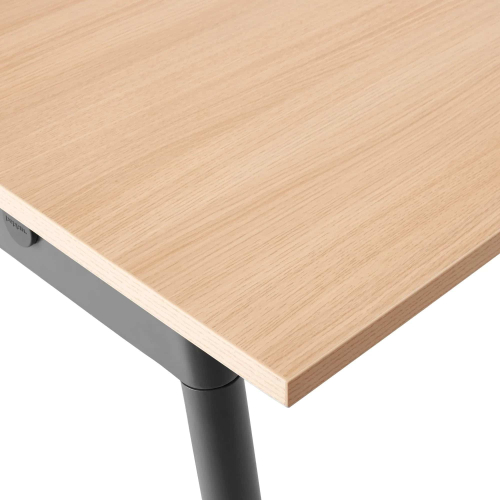 Poppin Series A - Double Desk for 4, 57 inch, Color Natural Oak on Charcoal Legs | Home Office & Small Spaces-3