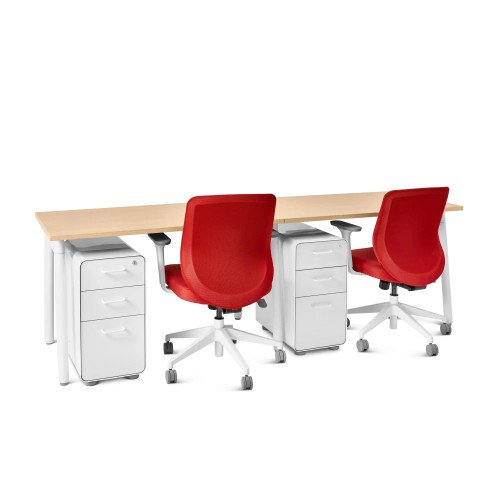 Poppin Series A - Single Desk For 2, 47 inch, Color Natural Oak on White Legs | Home Office & Small Spaces-2