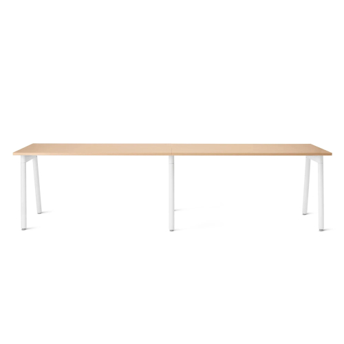 Poppin Series A - Single Desk For 2, 57 inch, Color Natural Oak on White Legs | Computer Workstation Desk-1