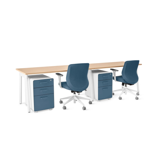 Poppin Series A - Single Desk For 2, 57 inch, Color Natural Oak on White Legs | Computer Workstation Desk-2