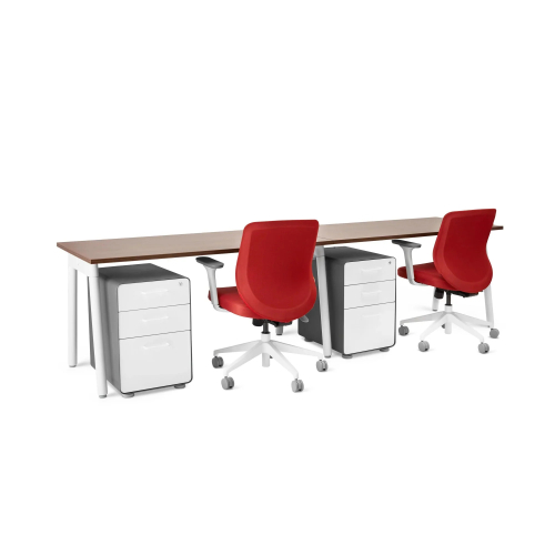 Poppin Series A - Single Desk For 2, 57 inch, Color Walnut on White Legs | Computer Work Desk-2