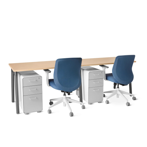 Poppin Series A - Single Desk For 2, 47 inch, Color Natural Oak on Charcoal Legs | Work & Study-2