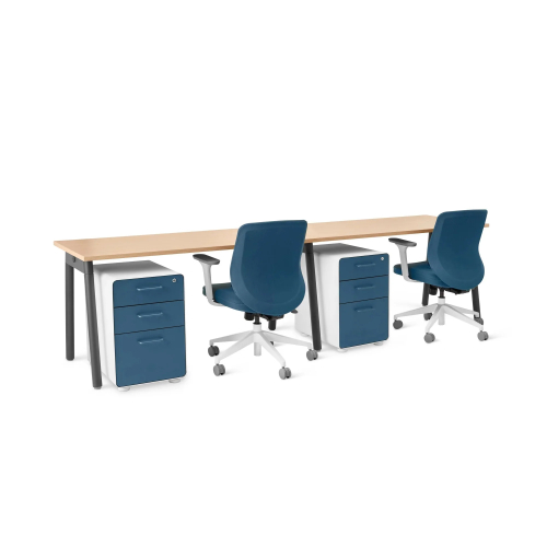 Poppin Series A - Single Desk For 2, 57 inch, Color Natural Oak on Charcoal Legs | Home Office & Small Spaces-2