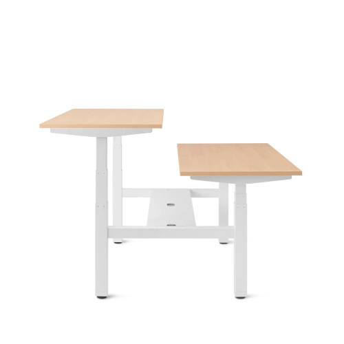 Poppin Series L 3S - Adjustable Height Double Desk for 2, 57 inch, Color Natural Oak, White Frame and Legs | Home Office & Corporate Use-2