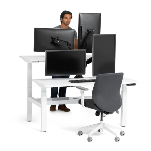 Poppin Series L 3S - Adjustable Height Double Desk for 2, 57 inch, Color White, White Frame and Legs | Ergonomic Workspaces-2