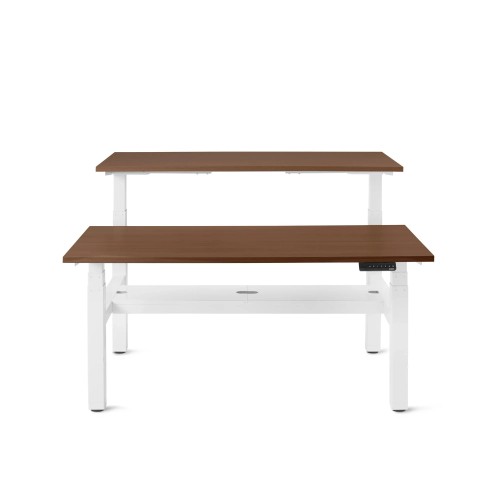 Poppin Series L 3S - Adjustable Height Double Desk for 2, 57 inch, Color Walnut,, White Frame and Legs | Office & Remote Work-1