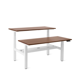 Poppin Series L 3S - Adjustable Height Double Desk for 2, 57 inch, Color Walnut,, White Frame and Legs | Office & Remote Work