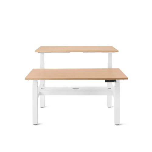 Poppin Series L 3S - Adjustable Height Double Desk for 2, 47 inch, Color Natural Oak, White Frame and Legs | Ergonomic Offices-1