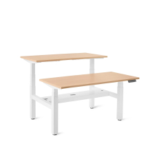 Poppin Series L 3S - Adjustable Height Double Desk for 2, 47 inch, Color Natural Oak, White Frame and Legs | Ergonomic Offices