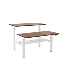 Poppin Series L 3S - Adjustable Height Double Desk for 2, 47 inch, Color Walnut, White Frame and Legs | Sit-Stand Workstation