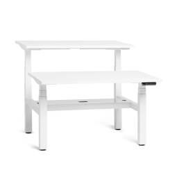 Poppin Series L 3S - Adjustable Height Double Desk for 2, 47 inch, Color White, CWhite Frame and Legs | Corporate Use