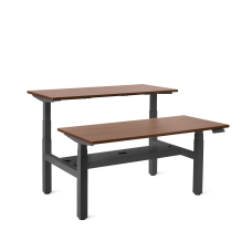 Poppin Series L 3S - Adjustable Height Double Desk for 2, 57 inch, Color Walnut,, Charcoal Frame and Legs | Workspaces