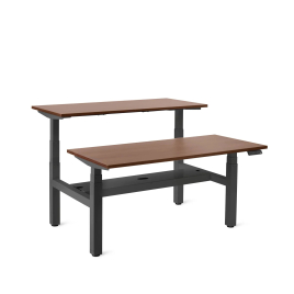 Poppin Series L 3S - Adjustable Height Double Desk for 2, 57 inch, Color Walnut,, Charcoal Frame and Legs | Workspaces