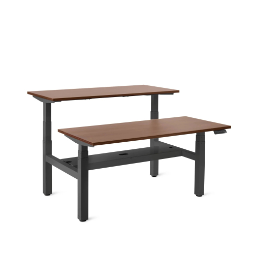 Poppin Series L 3S - Adjustable Height Double Desk for 2, 57 inch, Color Walnut,, Charcoal Frame and Legs | Workspaces