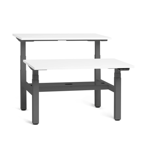 Poppin Series L 3S - Adjustable Height Double Desk for 2, 57 inch, Color White, Charcoal Frame and Legs | Home Office Setup