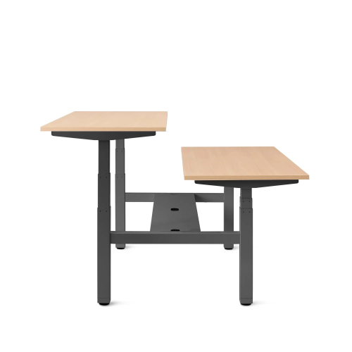 Poppin Series L 3S - Adjustable Height Double Desk for 2, 57 inch, Color Natural Oak, Charcoal Frame and Legs | Offices-2
