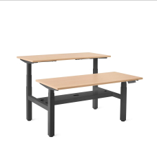 Poppin Series L 3S - Adjustable Height Double Desk for 2, 57 inch, Color Natural Oak, Charcoal Frame and Legs | Offices